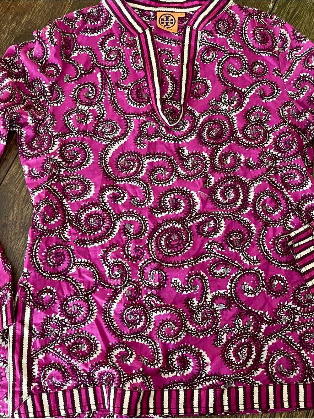 Tory Burch Magenta Scroll-Print V-Neck Tunic